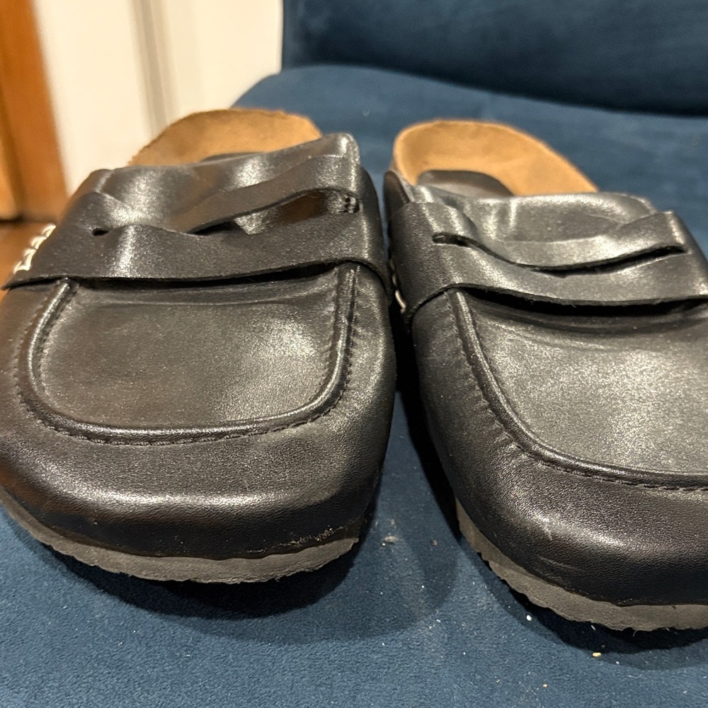 Black Leather women Loafers